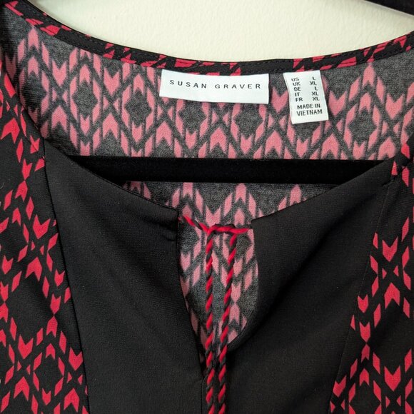 Susan Graver Women's Red & Black Diamond Print Long Sleeve Tunic Blouse. Size L - Picture 2 of 3
